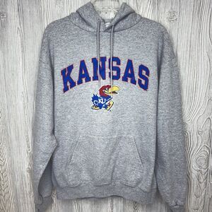 Champion KU Kansas Jayhawks Hoodie Men's Size Large Grey Pullover Athleticwear